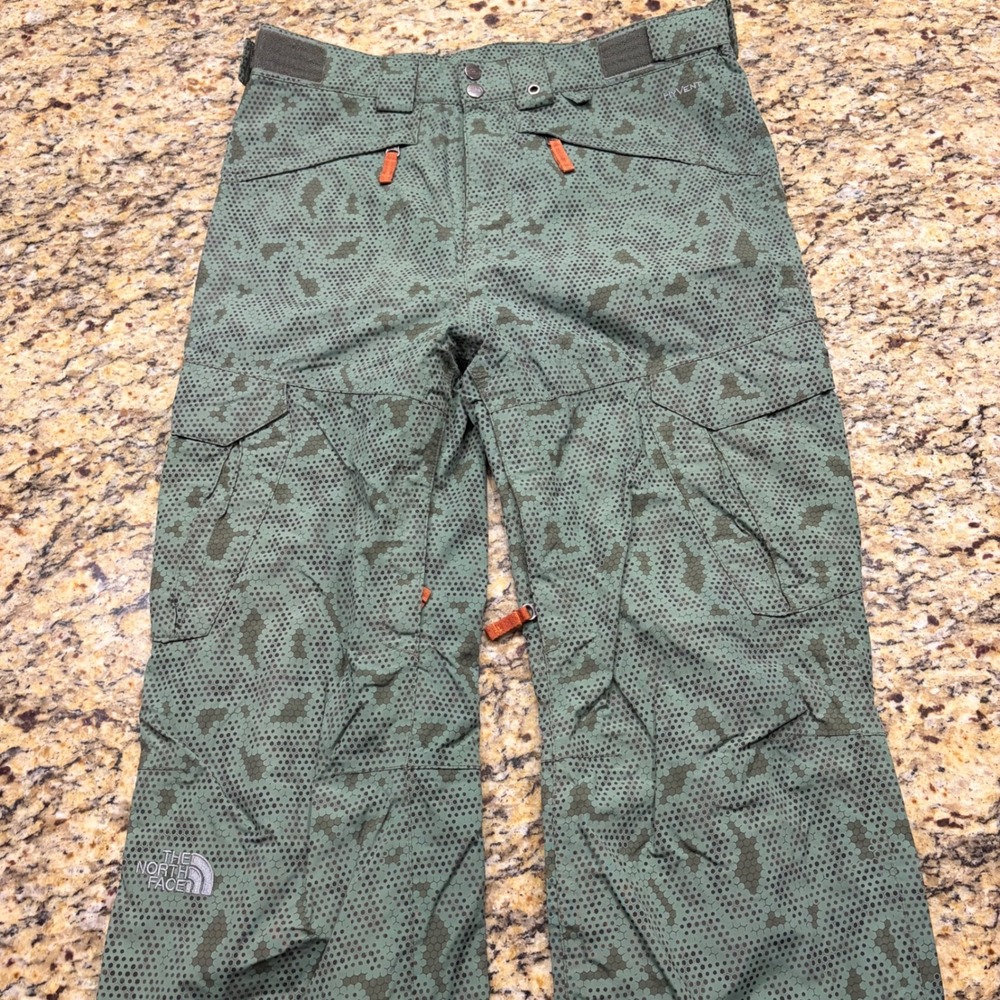 The North Face Boys XL HyVent Snow Pants Green Hex Camo Ski Cargo Trousers ws